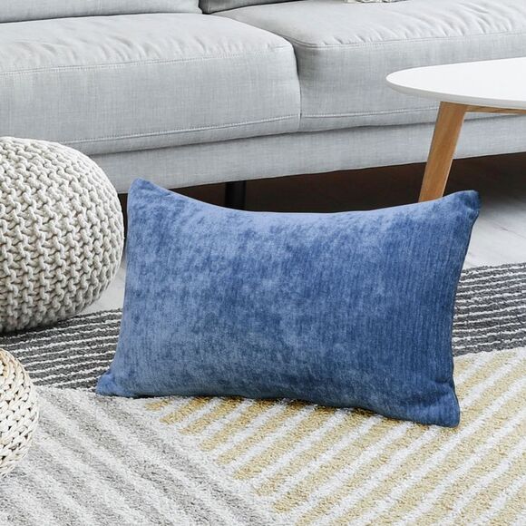 Chenille Throw Pillow Covers Cushion Water Repellent 12"x20" Navy Blue - Picture 3 of 6